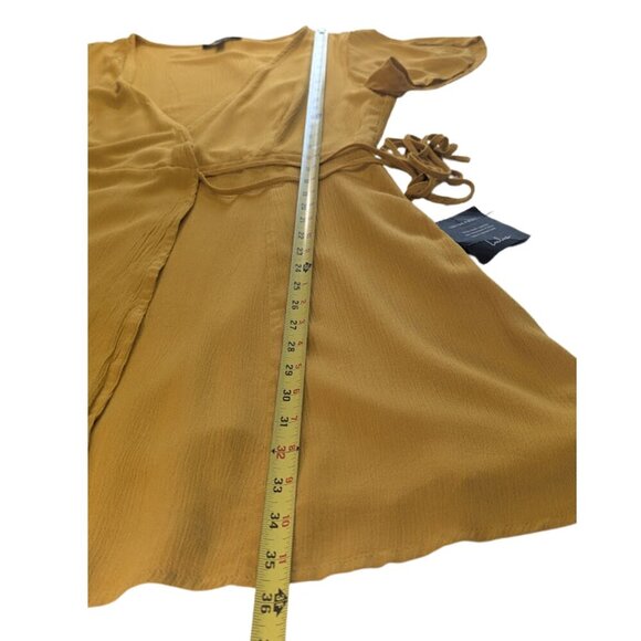 Lulus Harbor Point Mustard Yellow Flutter-Sleeve Mini Wrap Dress — Size M - Picture 8 of 12